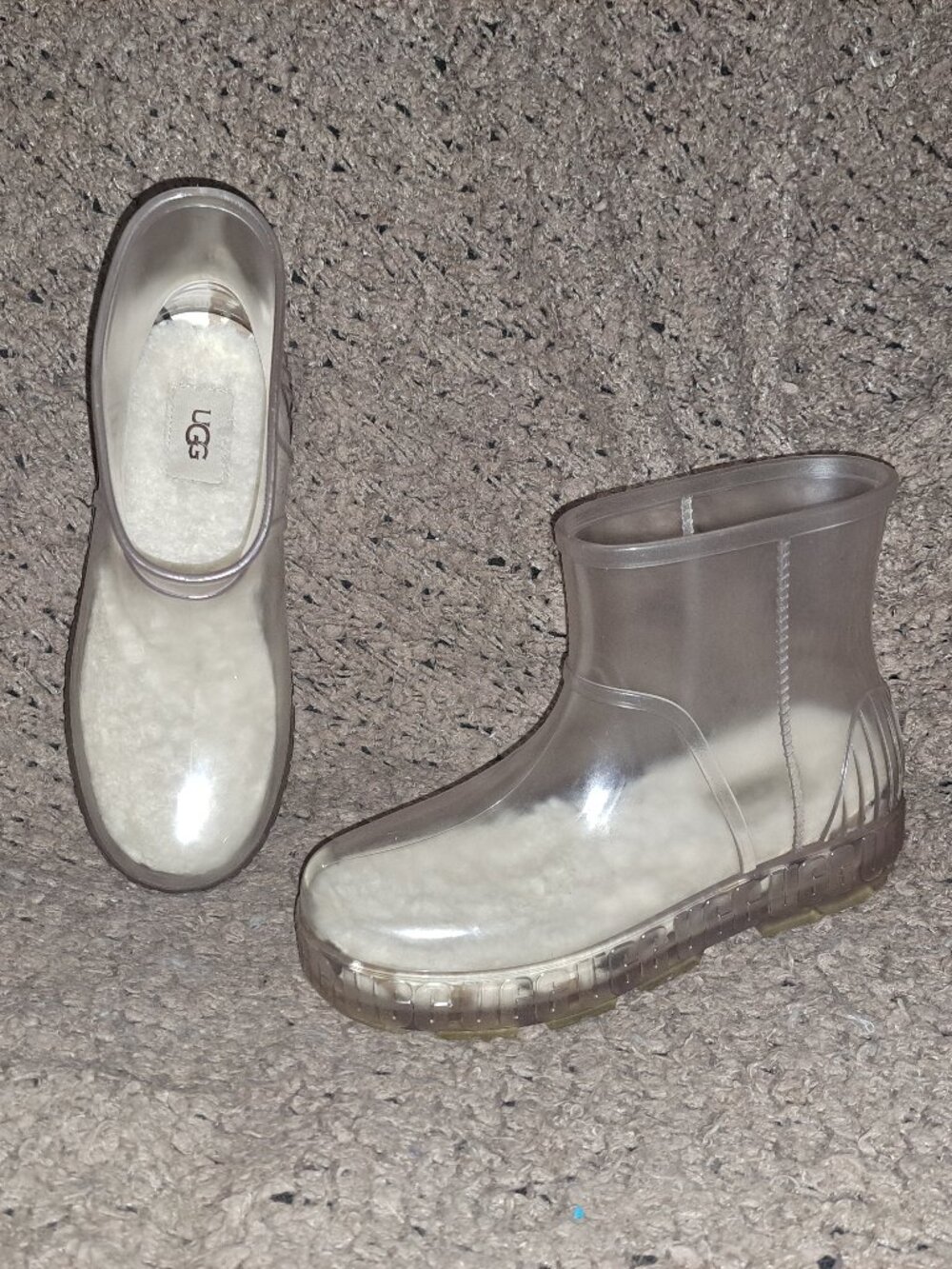 UGG-Drizlita Clear Waterproof Pull On Rain Boot-Shearling Footbed-Sz 7-Excellent